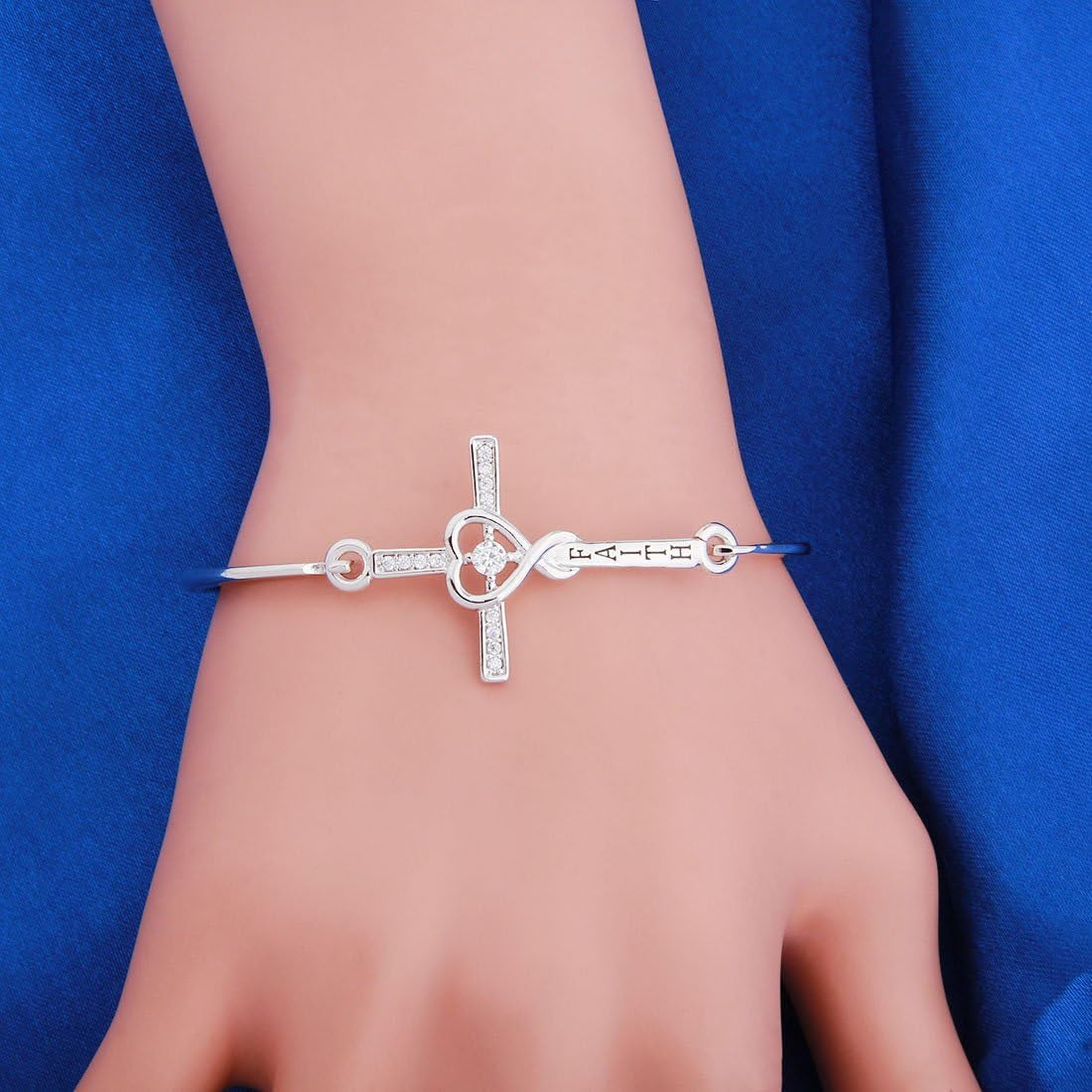 Infinity Love Heart God Cross with Faith Inscription Christian Bracelet Religious Gift for Women Girls