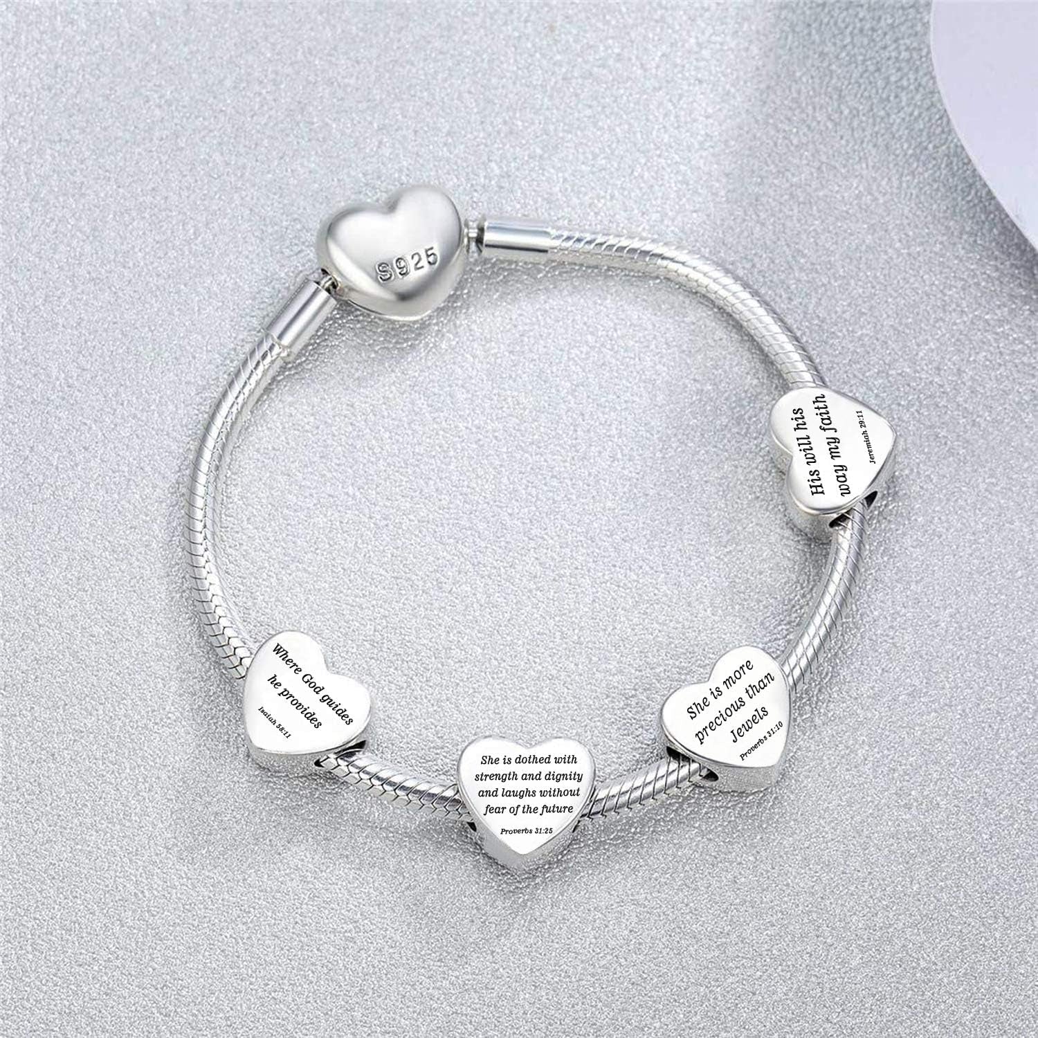 Heart Charm Fit Charms Bracelet Christian Bible Verse Charm Prayer Faith Religious Jewelry Gifts for Women