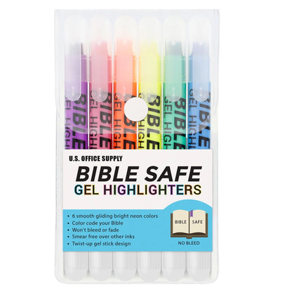 Bible Safe Gel Highlighters, 6 Count Bright Neon Fluorescent Highlight Colors