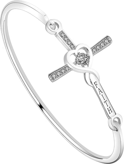 Infinity Love Heart God Cross with Faith Inscription Christian Bracelet Religious Gift for Women Girls