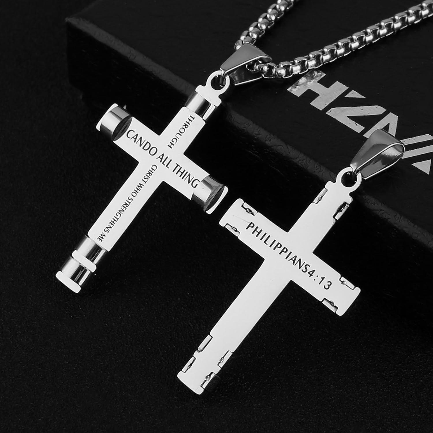 Philippians 4:13 Cross Pendant STRENGTH Bible Verse Stainless Steel Necklace 3 Colors Available