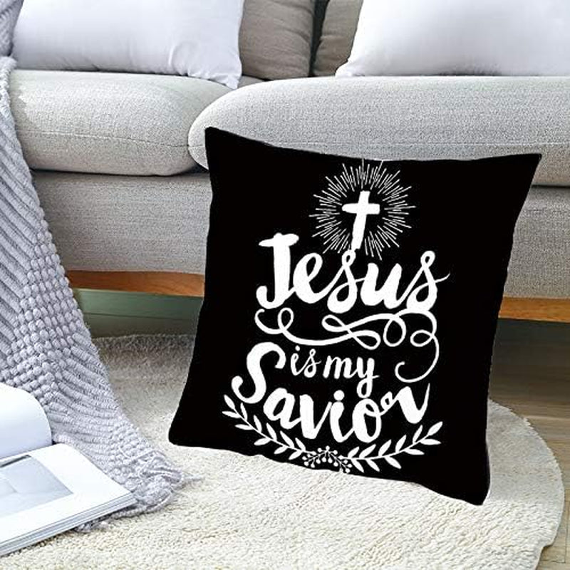 4 Pieces Christian Pillow Cover Bible Quote Jesus Throw Pillow Case Sofa Bed Couch Throw Cushion Cover Decoration (18" X 18")