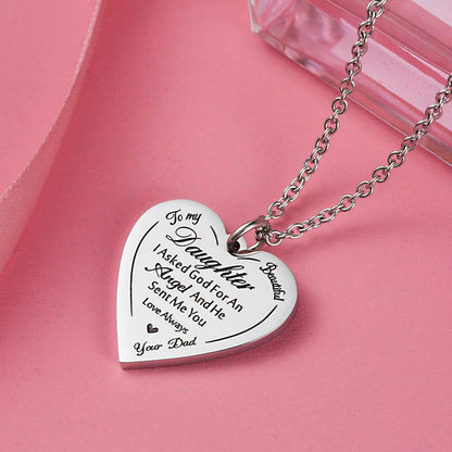 Haoflower Daughter Heart Pendant Necklace You Are Braver than You Believe Engraved Motivational Message Stainless Steel Jewelry Gifts from Mom Dad