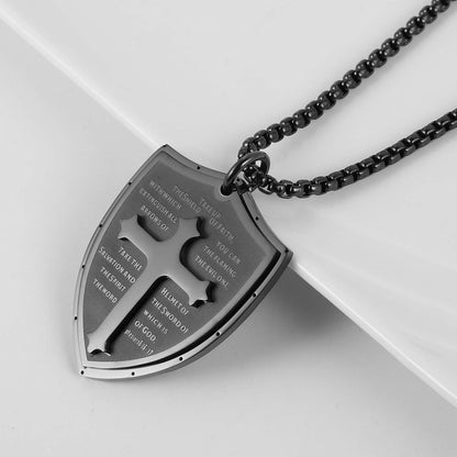 Shield Armor of God Ephesians 6:16-17, Faith Cross Stainless Steel Pendant Necklace