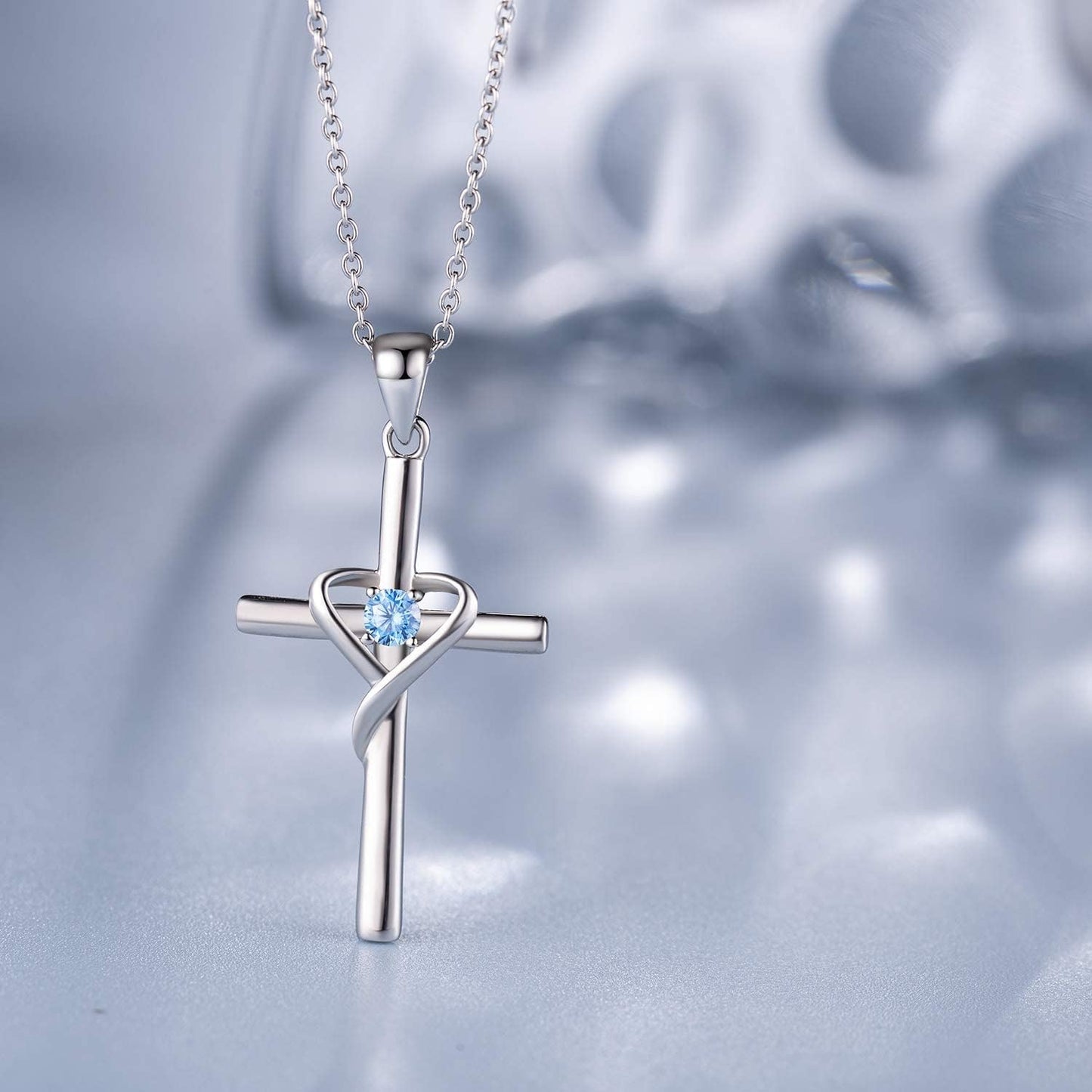 925 Sterling Silver Cross Necklace for Women Men 5A CZ Birthstone Necklaces 14K Gold Plated or Rose Gold Necklace for Festival, Vacation or Holiday