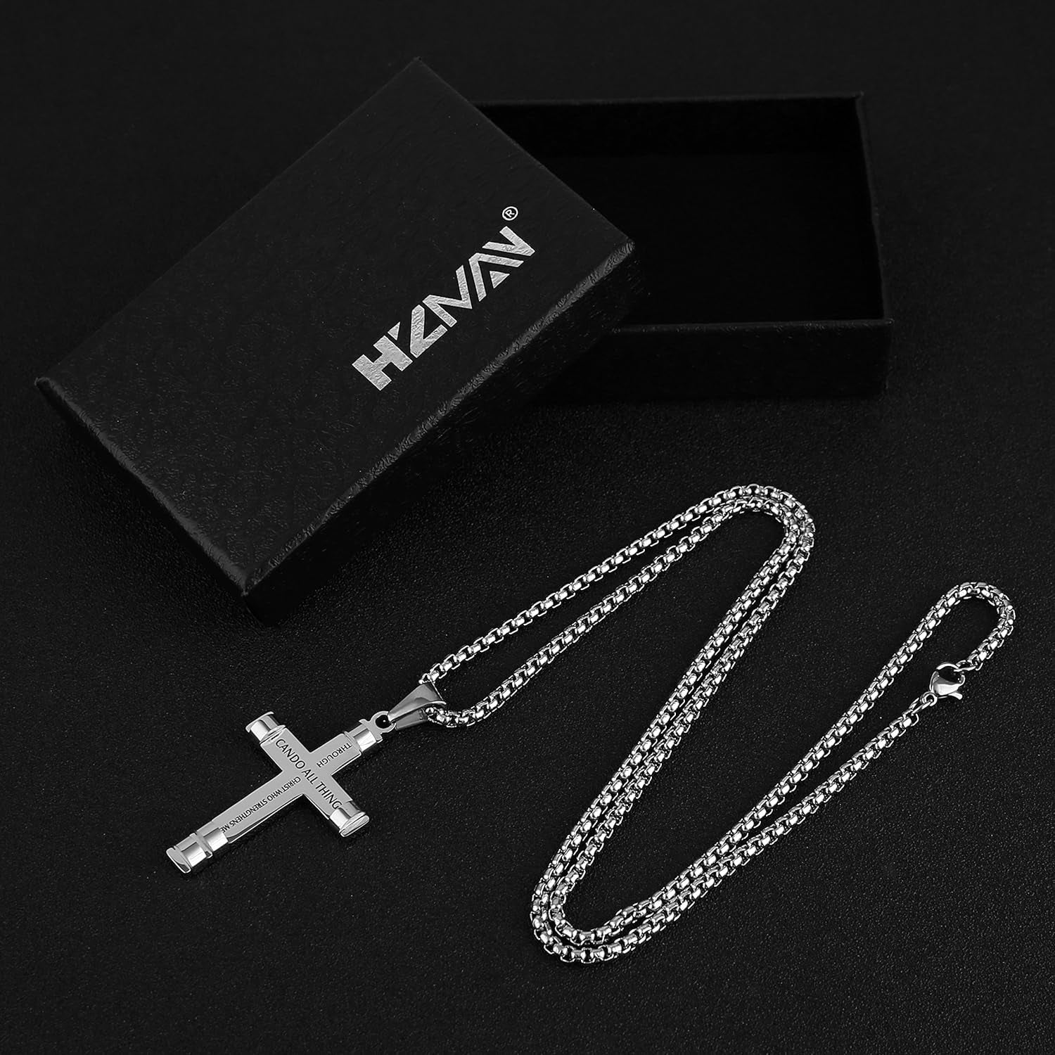 Philippians 4:13 Cross Pendant STRENGTH Bible Verse Stainless Steel Necklace 3 Colors Available