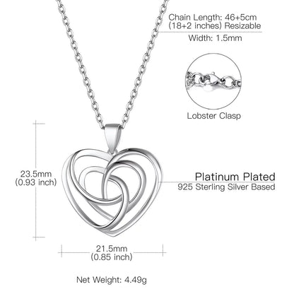 925 Stelring Silver Celtic Knot Necklace, Triquetra Heart Necklace Irish Jewelry for Women