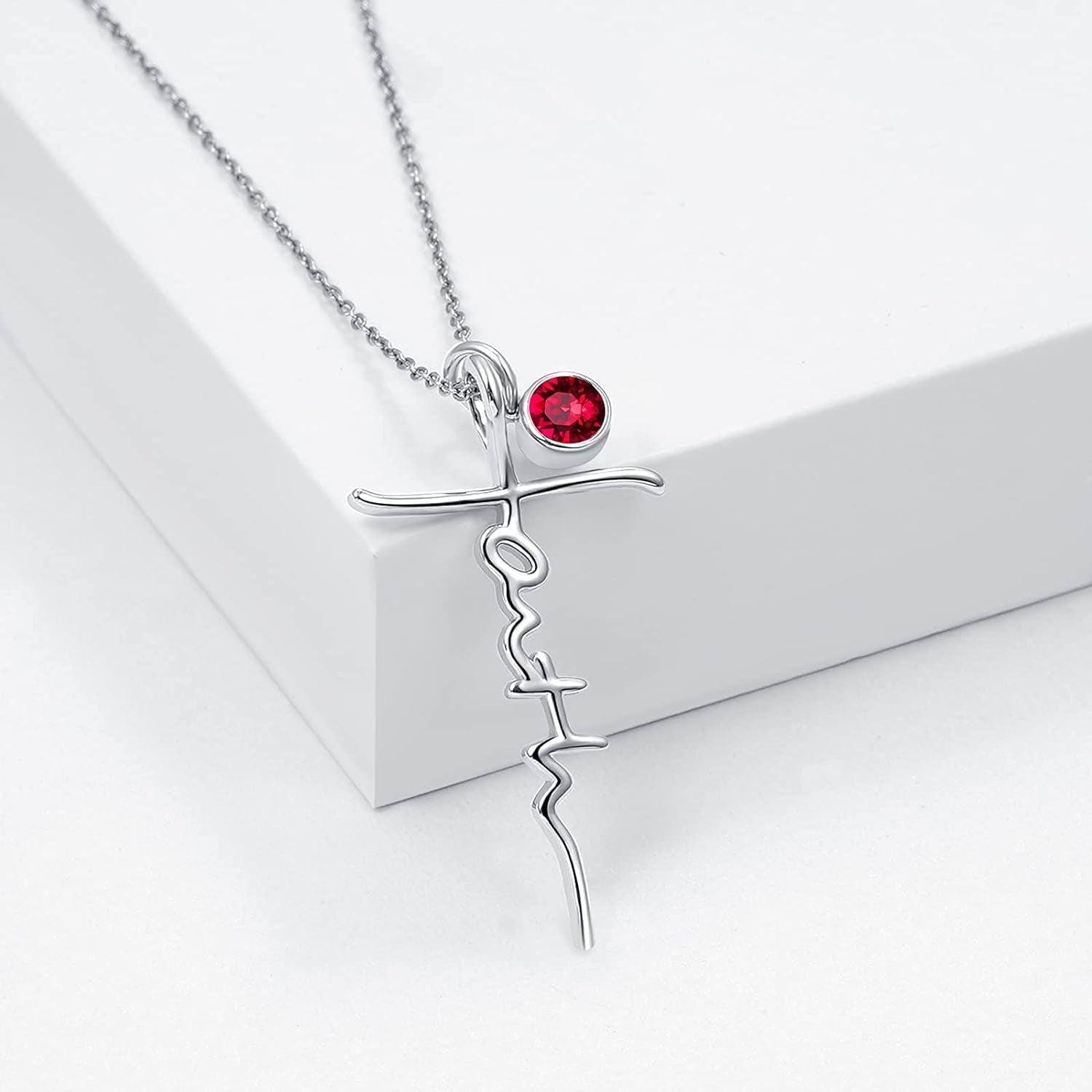 Faith Necklace for Women 925 Sterling Silver Cross Pendant Necklace Birthstone Initial Necklace Christian Religious Jewelry Gifts