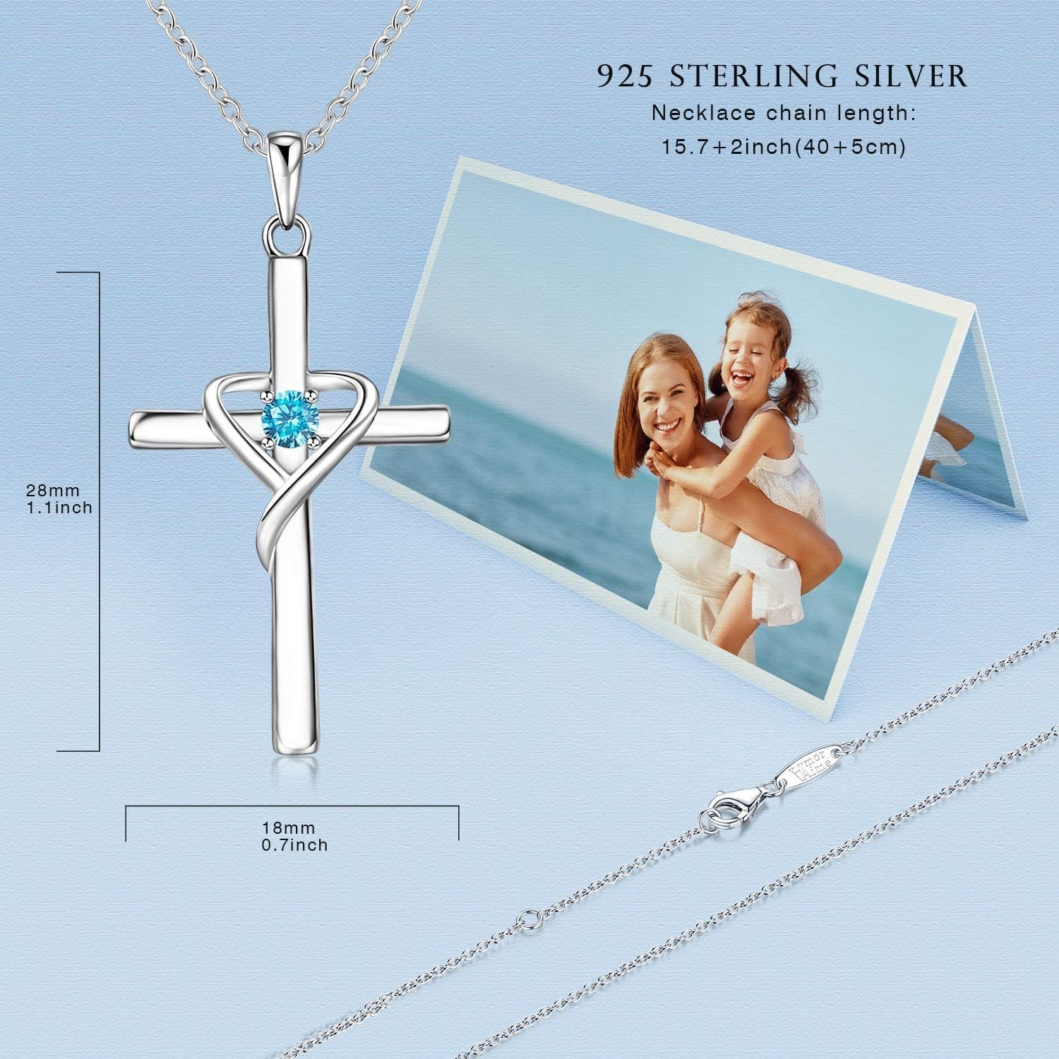 925 Sterling Silver Cross Necklace for Women Men 5A CZ Birthstone Necklaces 14K Gold Plated or Rose Gold Necklace for Festival, Vacation or Holiday