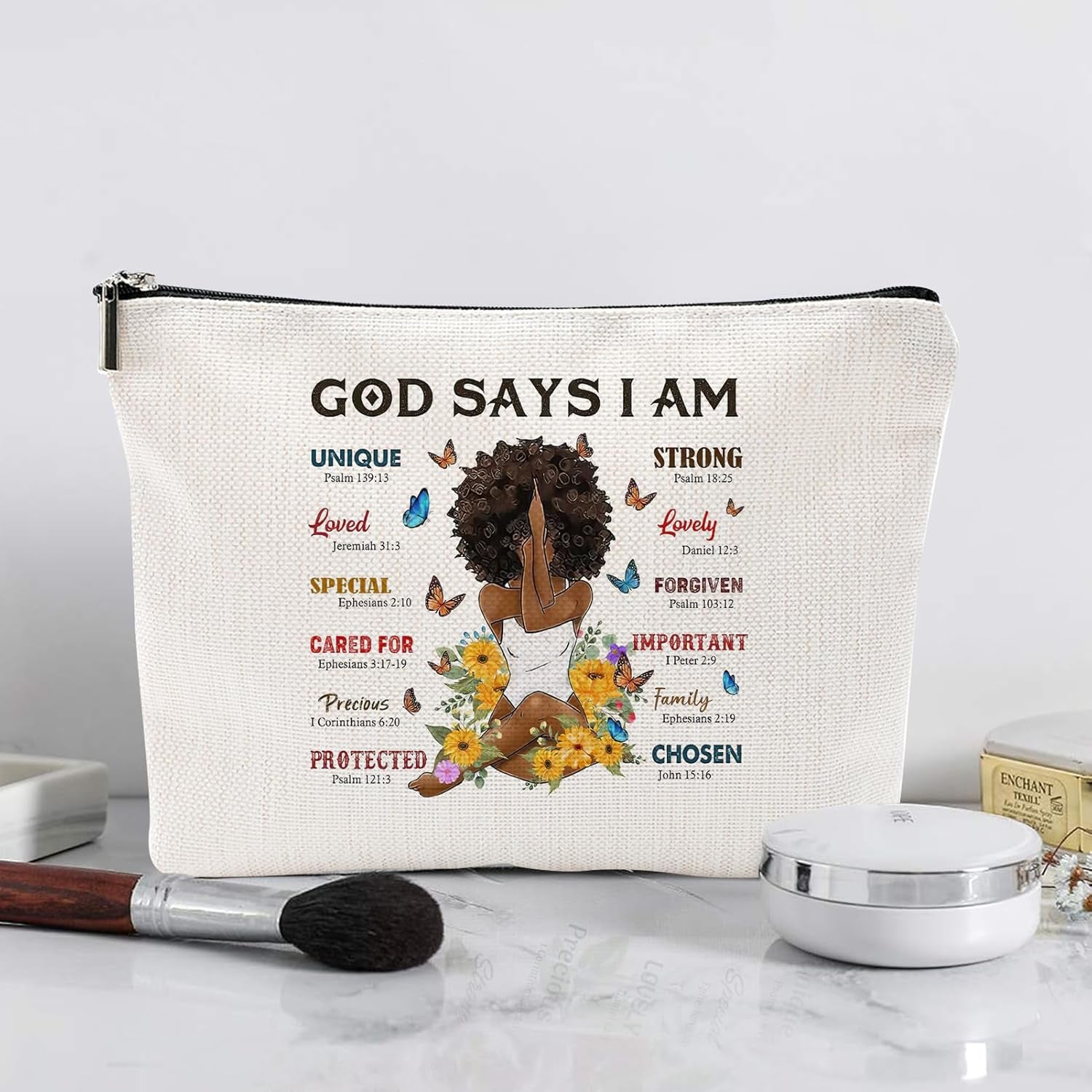 Christian Gifts for Women, African American Makeup Bag for Purse, Afro Black Cosmetic Bags for Women, Inspirational and Funny Gifts, Small Travel Pouches Cosmetic Cases