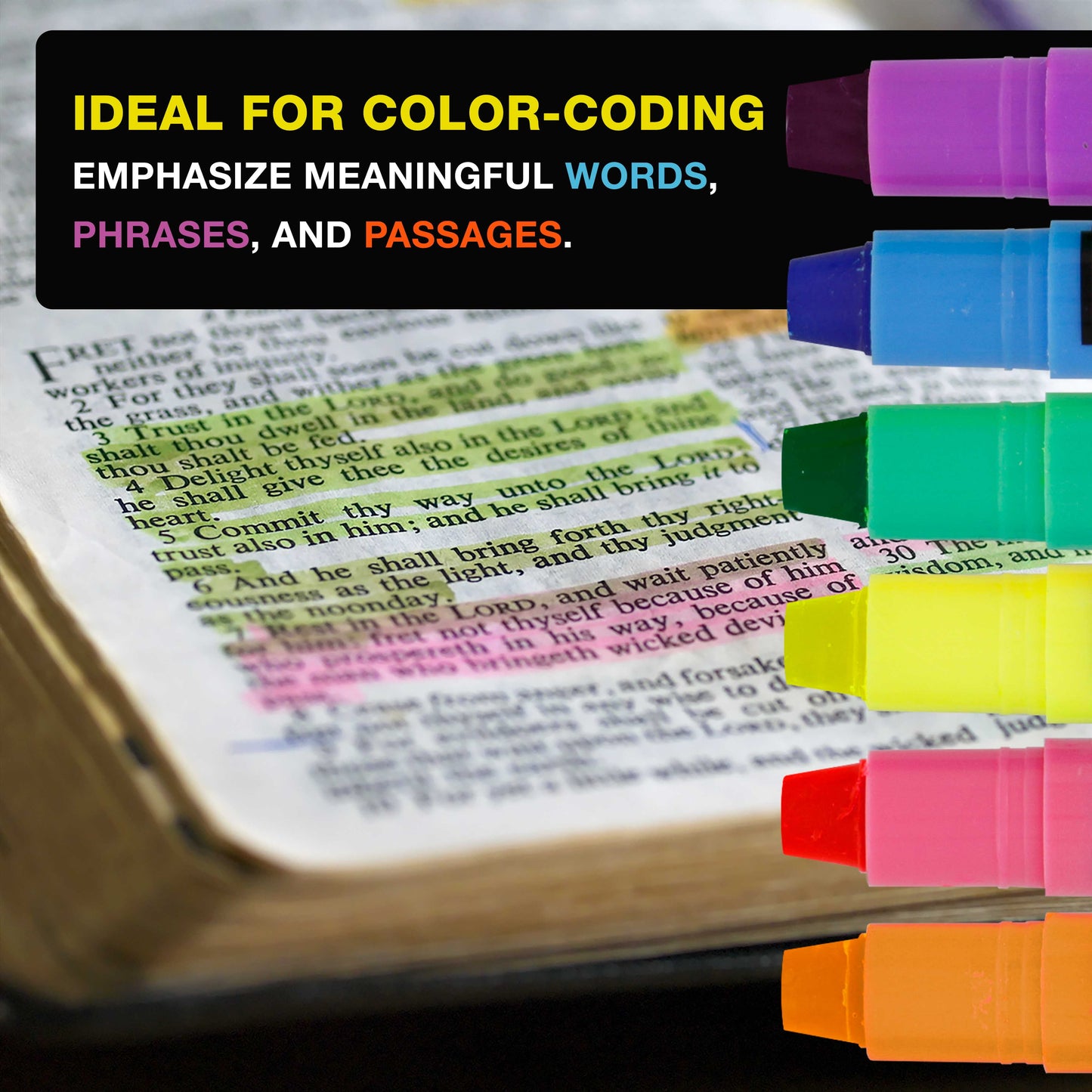 Bible Safe Gel Highlighters, 6 Count Bright Neon Fluorescent Highlight Colors