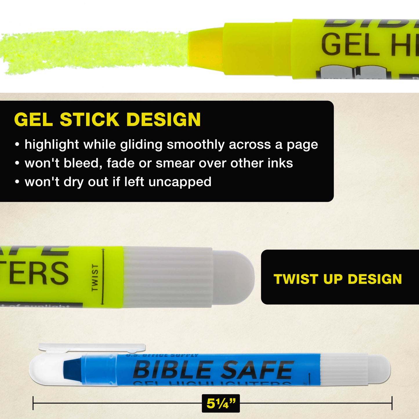 Bible Safe Gel Highlighters, 6 Count Bright Neon Fluorescent Highlight Colors