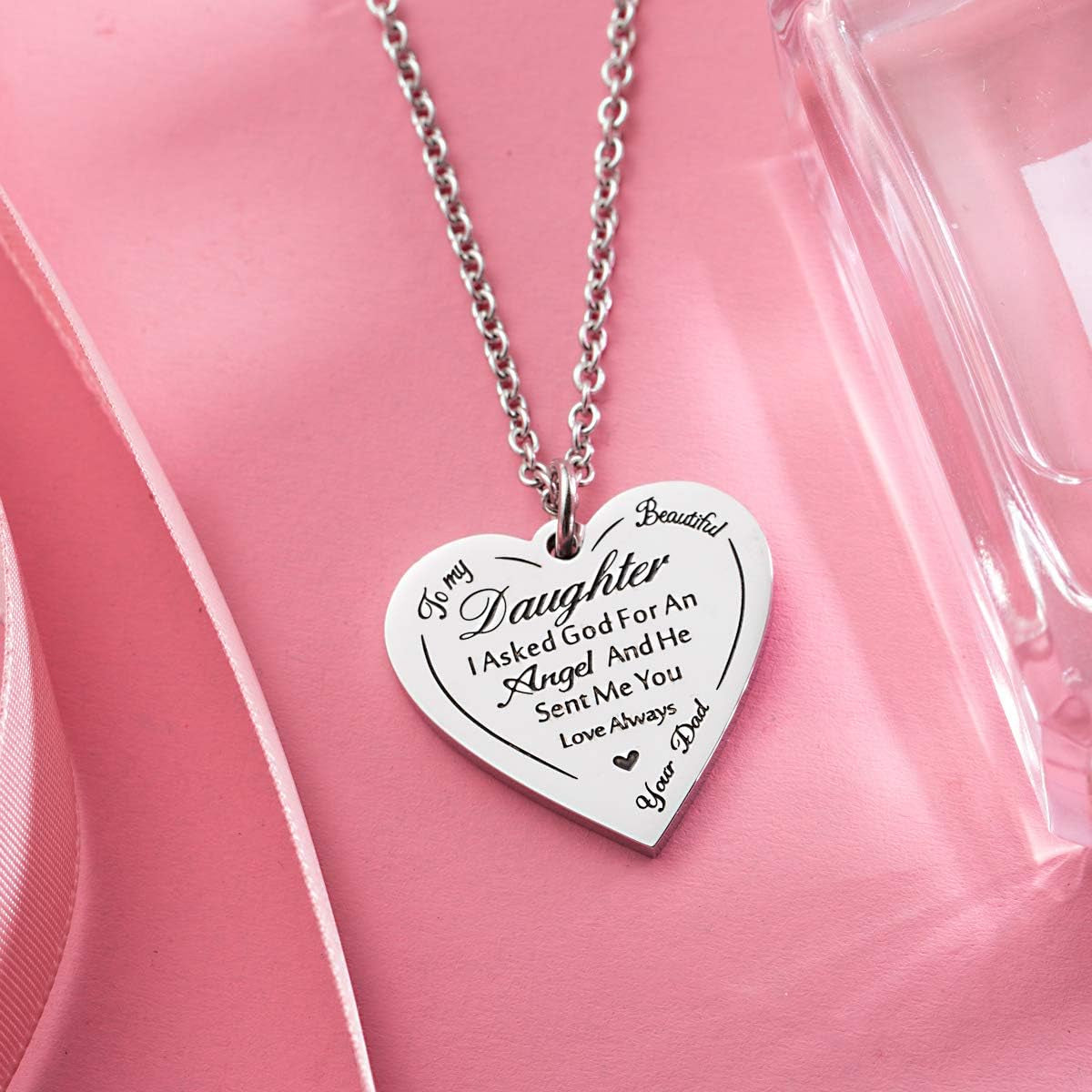 Haoflower Daughter Heart Pendant Necklace You Are Braver than You Believe Engraved Motivational Message Stainless Steel Jewelry Gifts from Mom Dad