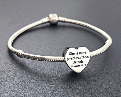 Heart Charm Fit Charms Bracelet Christian Bible Verse Charm Prayer Faith Religious Jewelry Gifts for Women