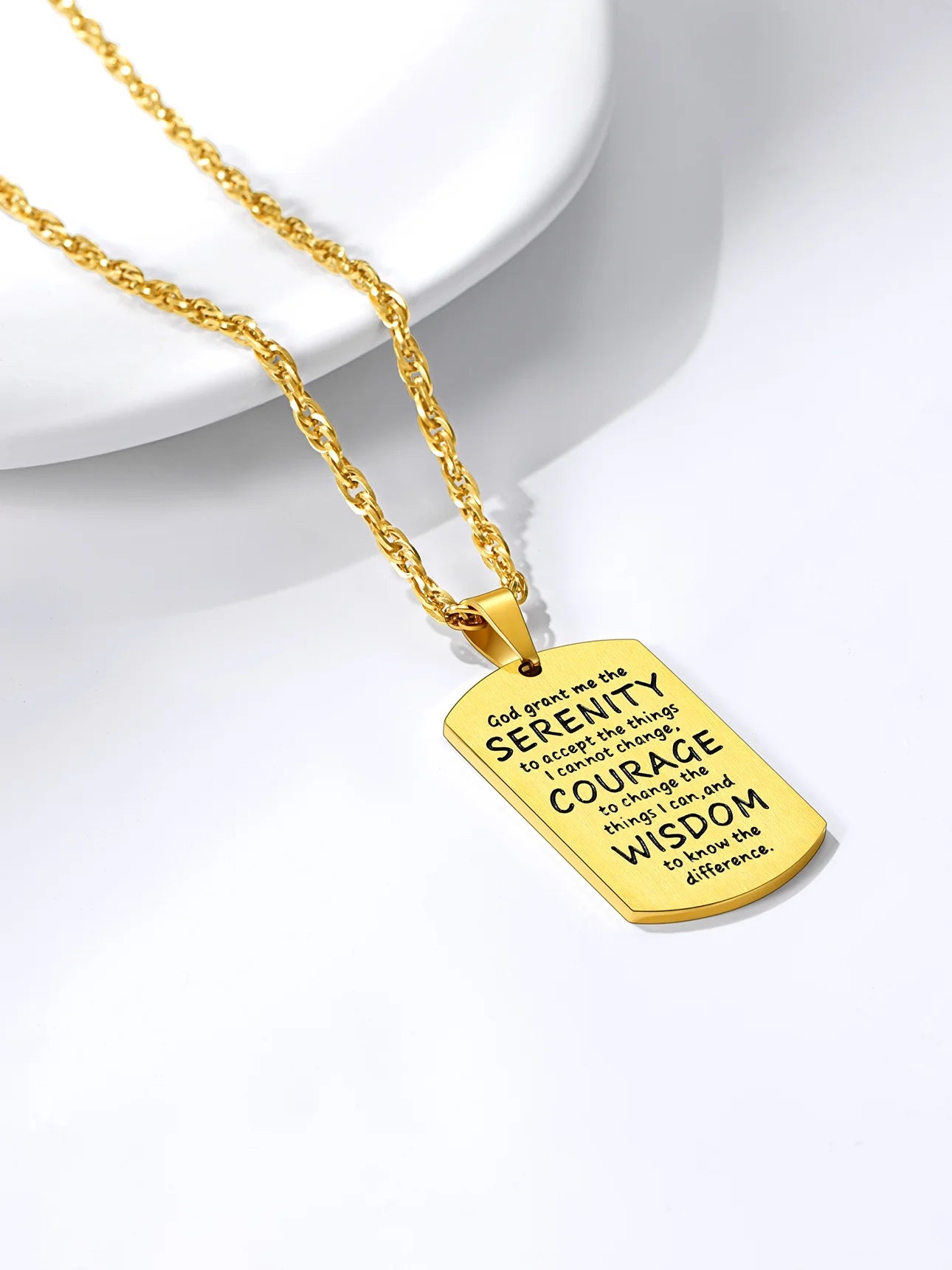 Gold Dog Tag Necklace Military Tag Cross Christian Religious Jewelry Bible Verse Inspirational Gift for Husband Father Son