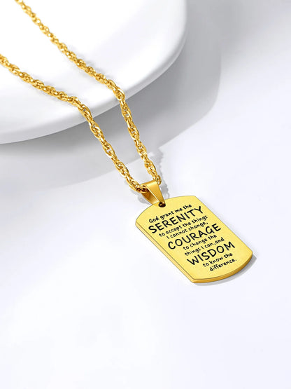 Gold Dog Tag Necklace Military Tag Cross Christian Religious Jewelry Bible Verse Inspirational Gift for Husband Father Son