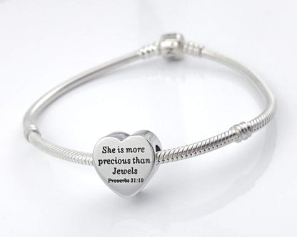 Heart Charm Fit Charms Bracelet Christian Bible Verse Charm Prayer Faith Religious Jewelry Gifts for Women