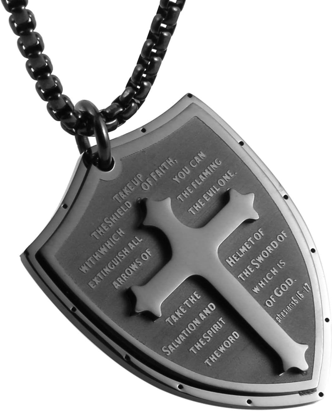 Shield Armor of God Ephesians 6:16-17, Faith Cross Stainless Steel Pendant Necklace