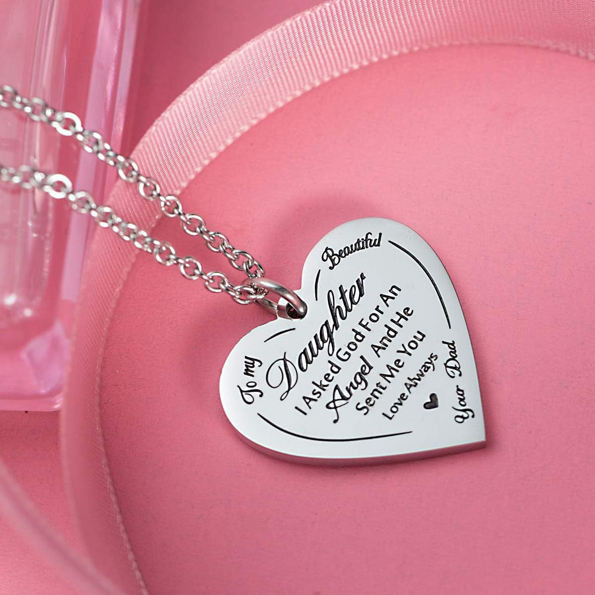 Haoflower Daughter Heart Pendant Necklace You Are Braver than You Believe Engraved Motivational Message Stainless Steel Jewelry Gifts from Mom Dad