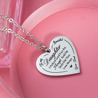 Haoflower Daughter Heart Pendant Necklace You Are Braver than You Believe Engraved Motivational Message Stainless Steel Jewelry Gifts from Mom Dad