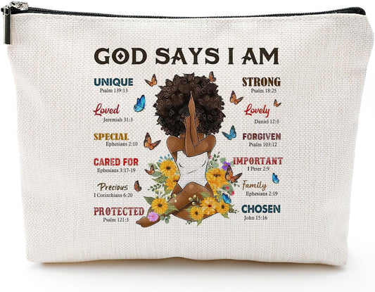 Christian Gifts for Women, African American Makeup Bag for Purse, Afro Black Cosmetic Bags for Women, Inspirational and Funny Gifts, Small Travel Pouches Cosmetic Cases