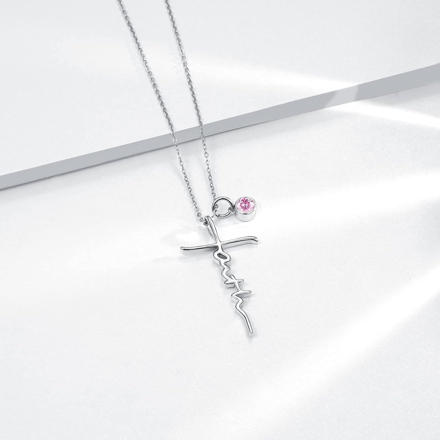 Faith Necklace for Women 925 Sterling Silver Cross Pendant Necklace Birthstone Initial Necklace Christian Religious Jewelry Gifts