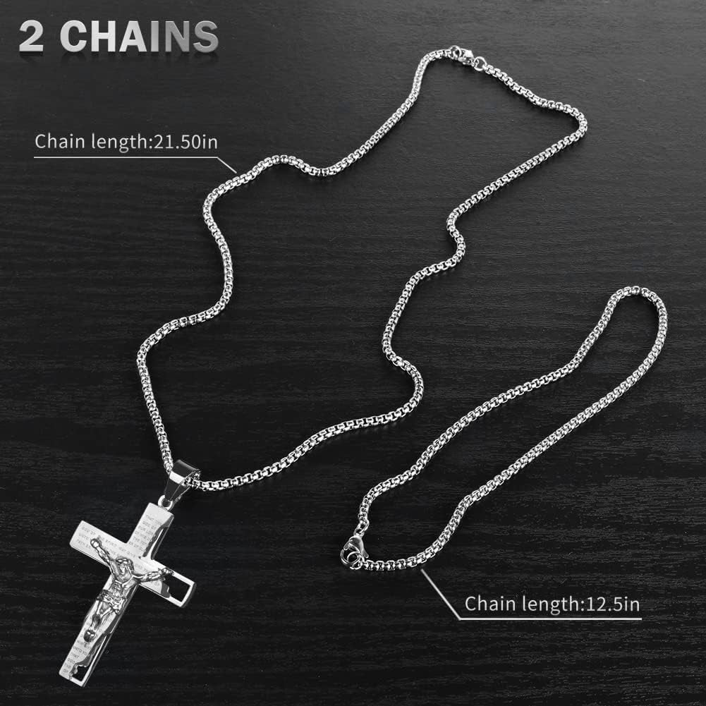 Cross Pendant Charm for Car Rearview Mirror Hanging Accessories Ornament Truck Jesus Crucifix Cross Necklace Stainless Steel Lord'S Prayer Necklace with Bible Verse (Silver)