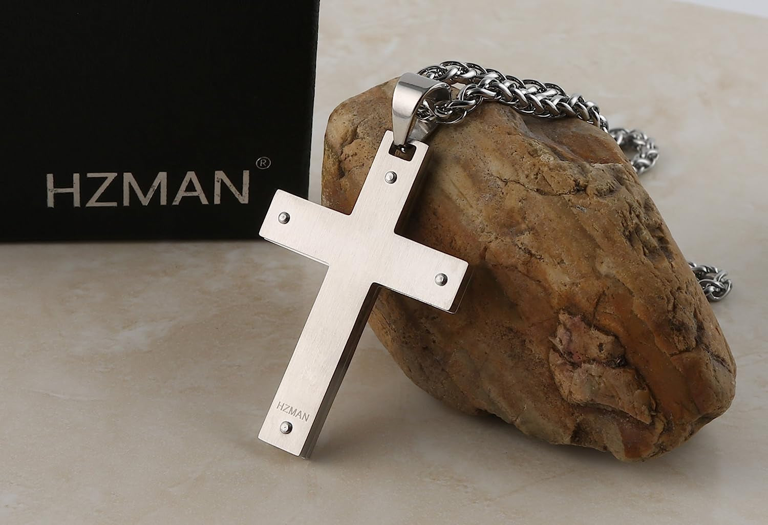 Men'S Stainless Steel Jesus Christ Crucifix Cross Lord'S Prayer Pendant Necklace