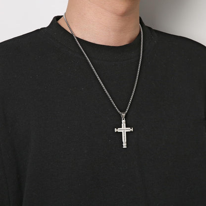 Philippians 4:13 Cross Pendant STRENGTH Bible Verse Stainless Steel Necklace 3 Colors Available