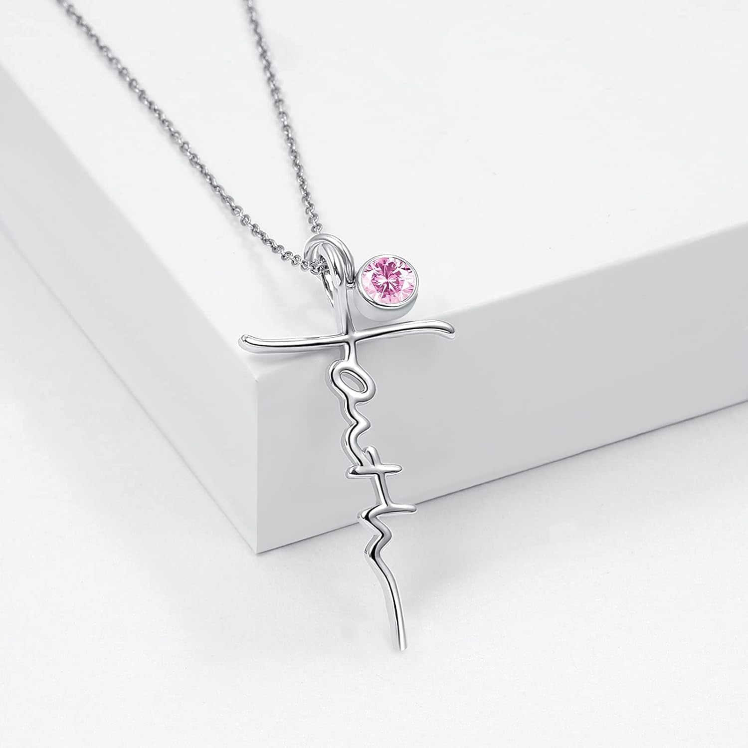 Faith Necklace for Women 925 Sterling Silver Cross Pendant Necklace Birthstone Initial Necklace Christian Religious Jewelry Gifts