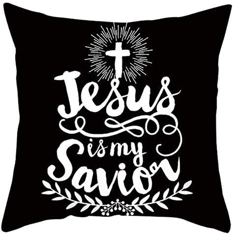 4 Pieces Christian Pillow Cover Bible Quote Jesus Throw Pillow Case Sofa Bed Couch Throw Cushion Cover Decoration (18" X 18")