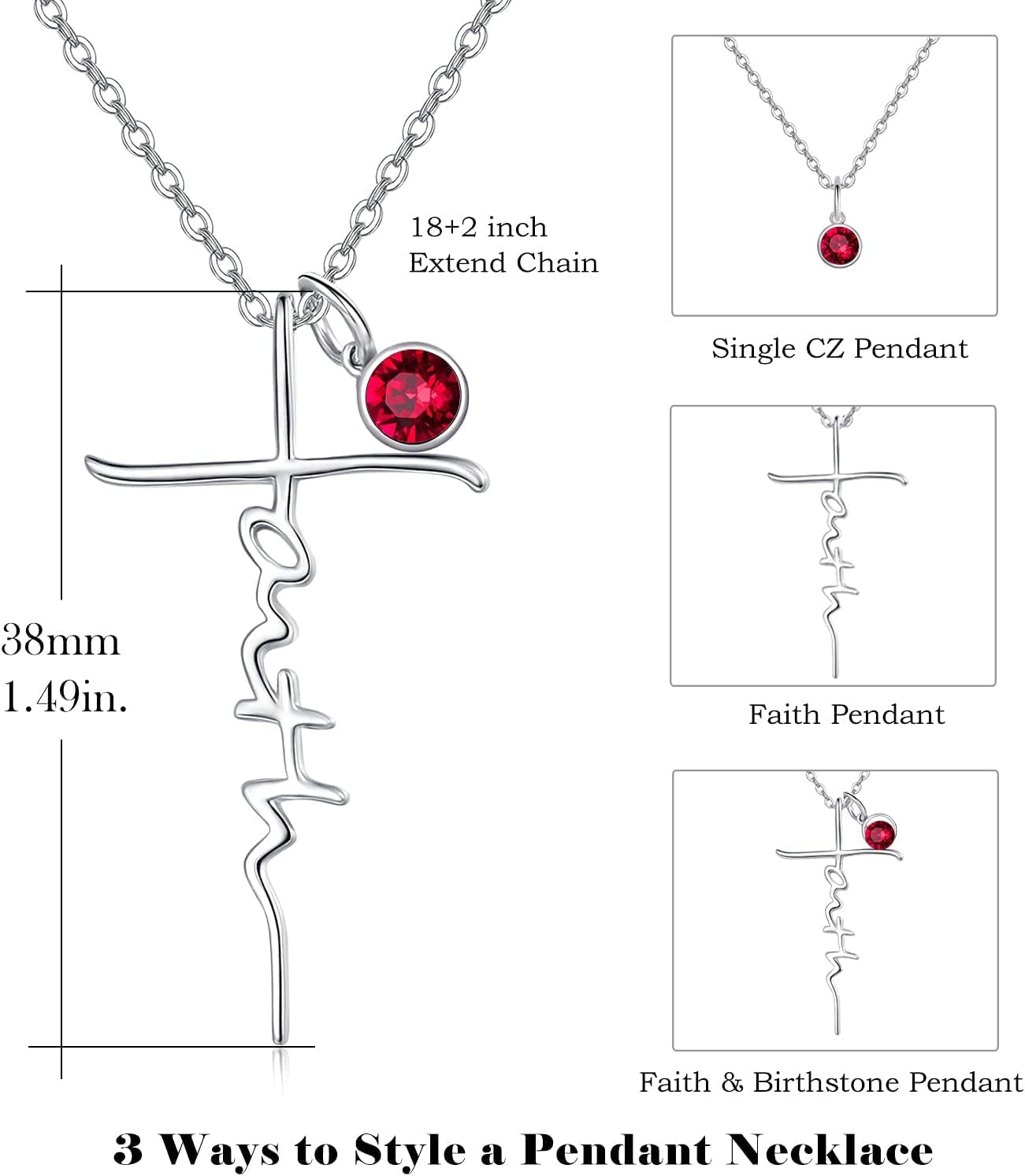 Faith Necklace for Women 925 Sterling Silver Cross Pendant Necklace Birthstone Initial Necklace Christian Religious Jewelry Gifts