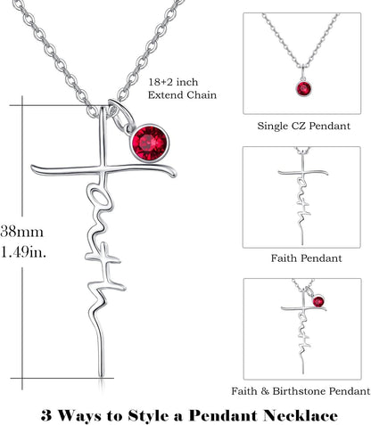 Faith Necklace for Women 925 Sterling Silver Cross Pendant Necklace Birthstone Initial Necklace Christian Religious Jewelry Gifts