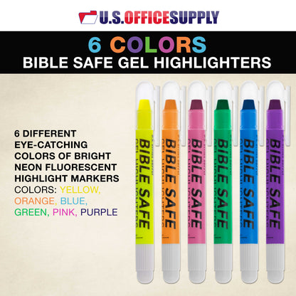 Bible Safe Gel Highlighters, 6 Count Bright Neon Fluorescent Highlight Colors