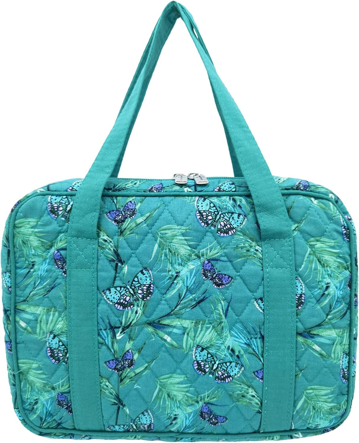 Quilted Bible Cover Extra Large Sizes 11.25 X 8.25 X 2.75 Inches Bible Tote Good Book Case Teal Color (XL,  Butterfly Green)