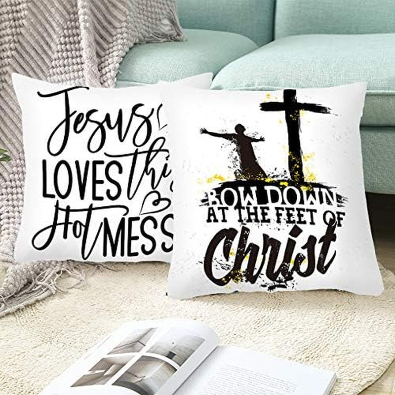 4 Pieces Christian Pillow Cover Bible Quote Jesus Throw Pillow Case Sofa Bed Couch Throw Cushion Cover Decoration (18" X 18")