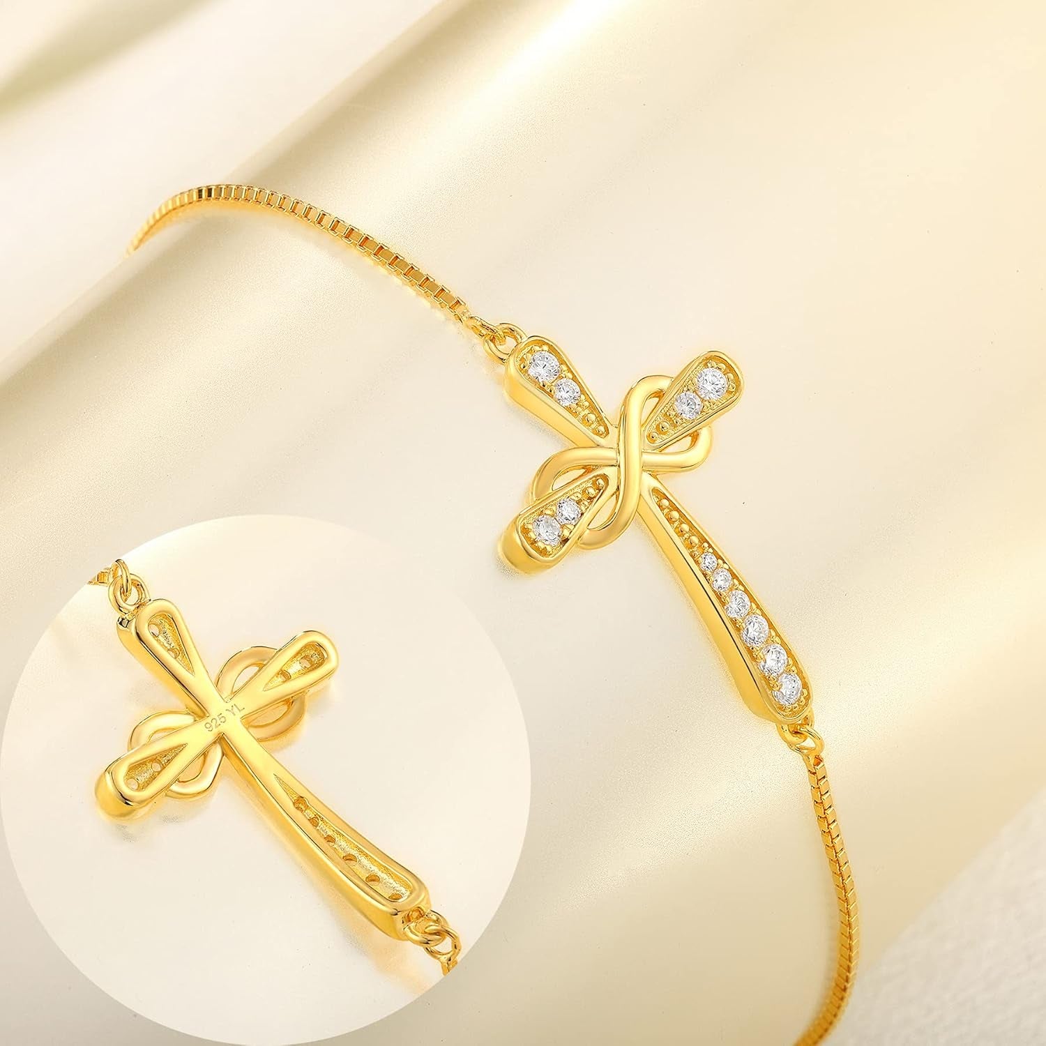 Cross Bracelet 925 Sterling Silver Infinity Sideways Link Bracelet Birthstone Jewelry for Women