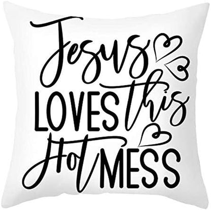 4 Pieces Christian Pillow Cover Bible Quote Jesus Throw Pillow Case Sofa Bed Couch Throw Cushion Cover Decoration (18" X 18")