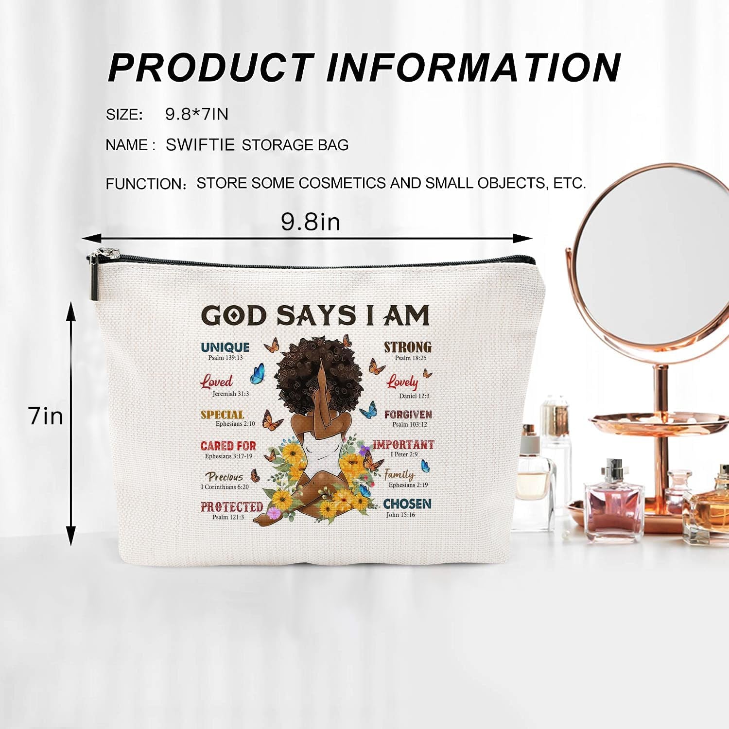 Christian Gifts for Women, African American Makeup Bag for Purse, Afro Black Cosmetic Bags for Women, Inspirational and Funny Gifts, Small Travel Pouches Cosmetic Cases