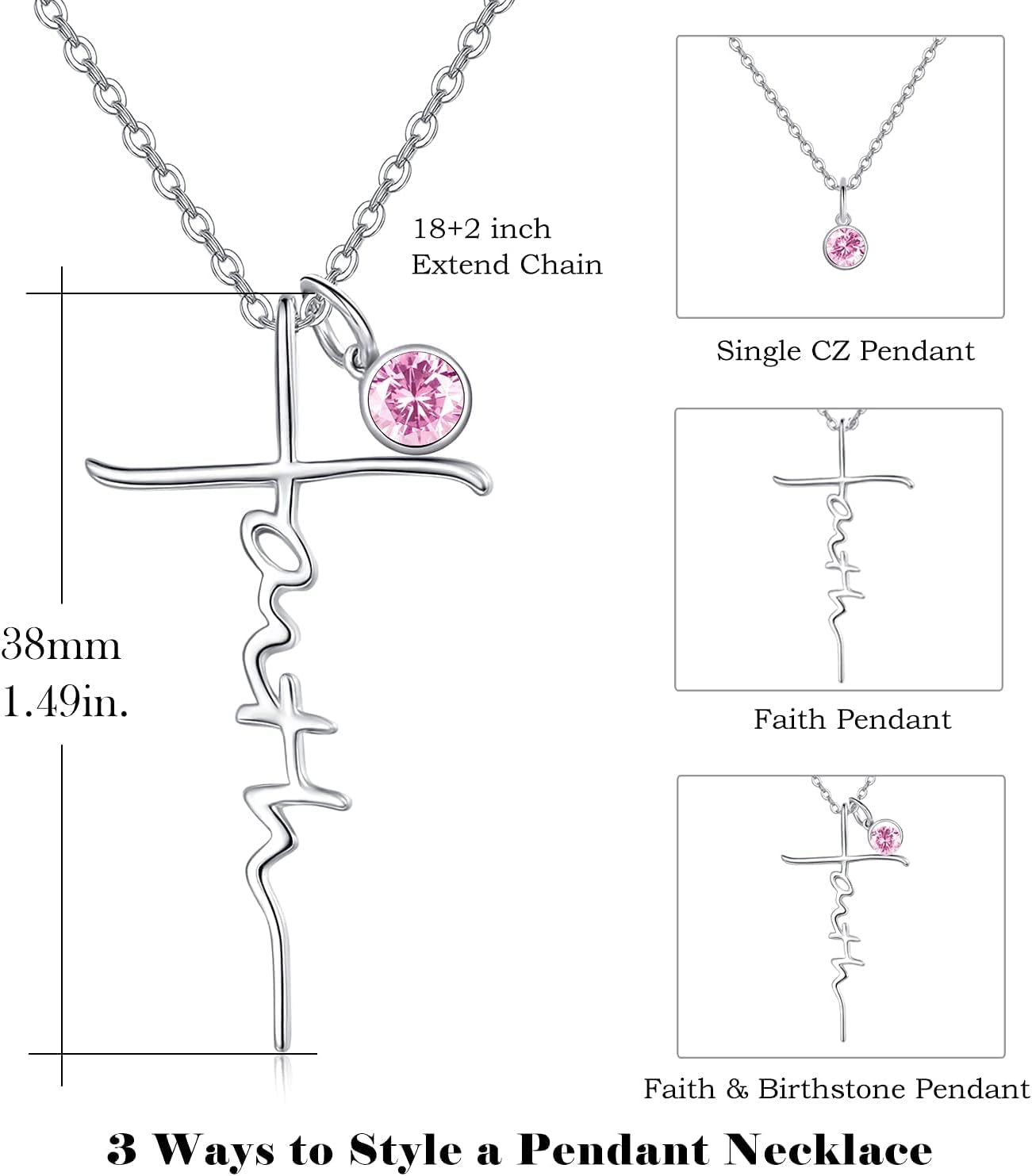 Faith Necklace for Women 925 Sterling Silver Cross Pendant Necklace Birthstone Initial Necklace Christian Religious Jewelry Gifts