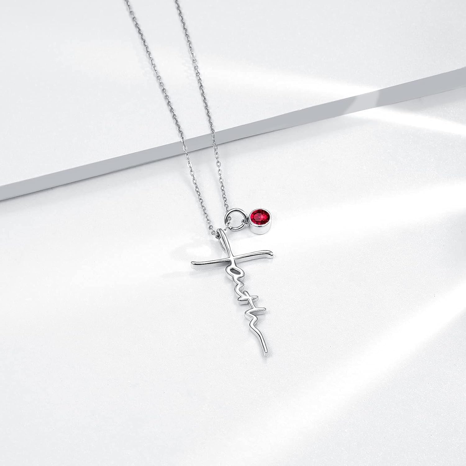 Faith Necklace for Women 925 Sterling Silver Cross Pendant Necklace Birthstone Initial Necklace Christian Religious Jewelry Gifts