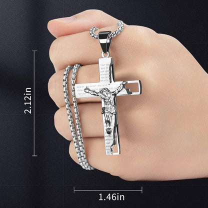 Cross Pendant Charm for Car Rearview Mirror Hanging Accessories Ornament Truck Jesus Crucifix Cross Necklace Stainless Steel Lord'S Prayer Necklace with Bible Verse (Silver)