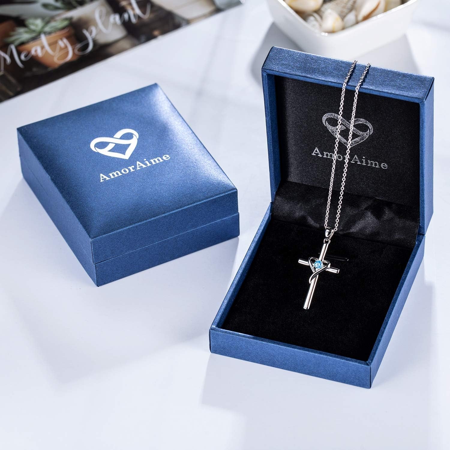 925 Sterling Silver Cross Necklace for Women Men 5A CZ Birthstone Necklaces 14K Gold Plated or Rose Gold Necklace for Festival, Vacation or Holiday