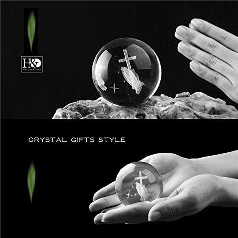 3D Cross Ball Crystal Paperweight Full Sphere Glass Fengshui with Woonden Base Praying Religious Gifts for Women, Christian Gifts for Friend Home Decorations(60Mm)